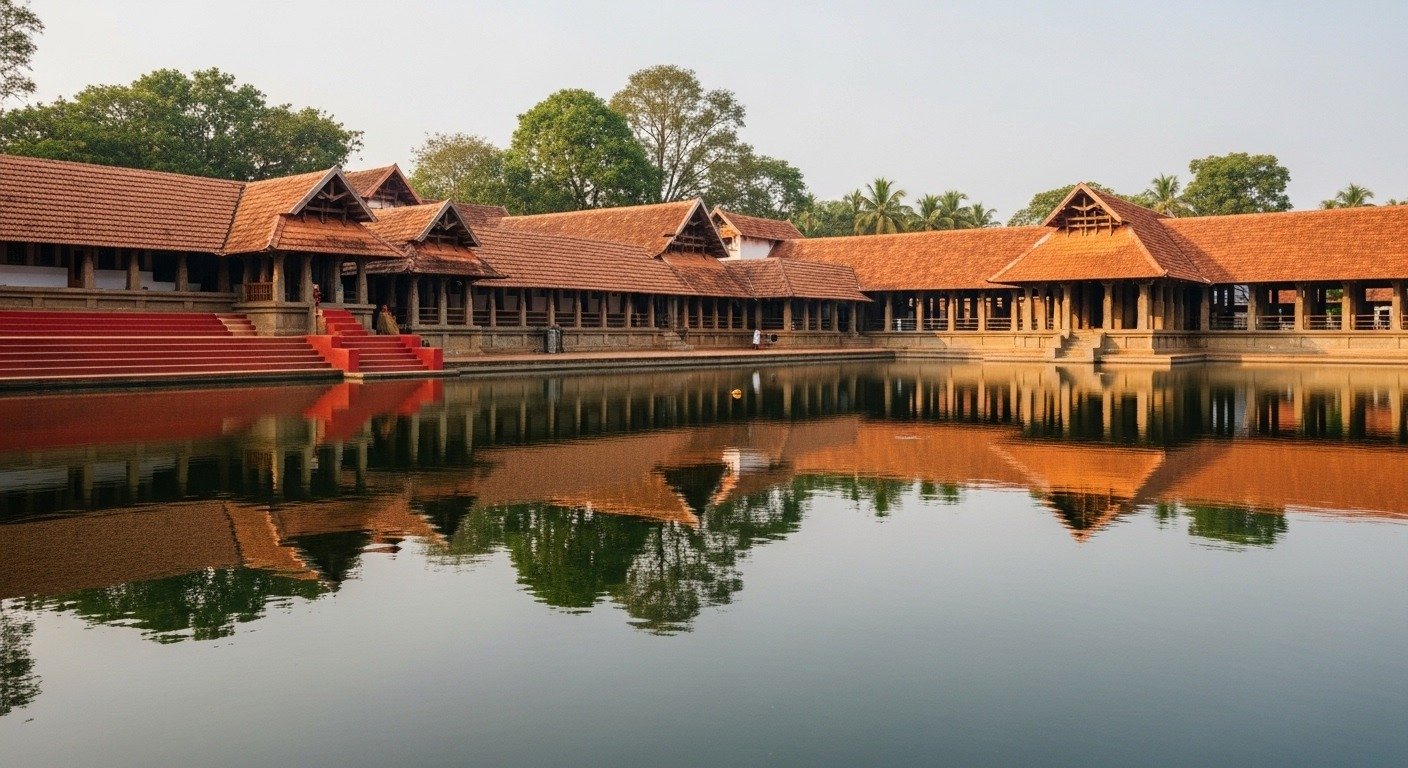 Traditional Kerala-style buildings at Ambalappuzha Sree Krishna Swamy Temple in Alappuzha district