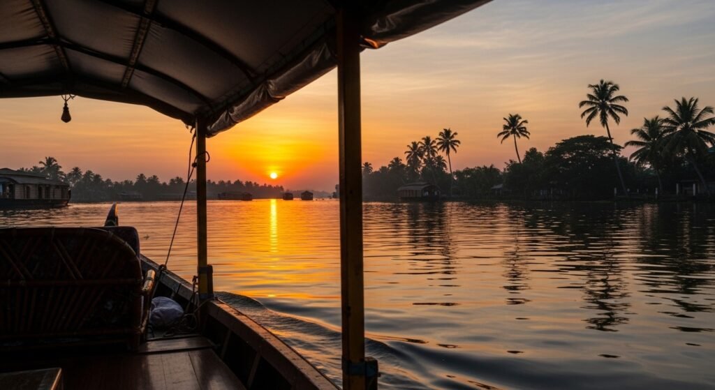 Private shikara ride during sunset in the Alleppey backwaters